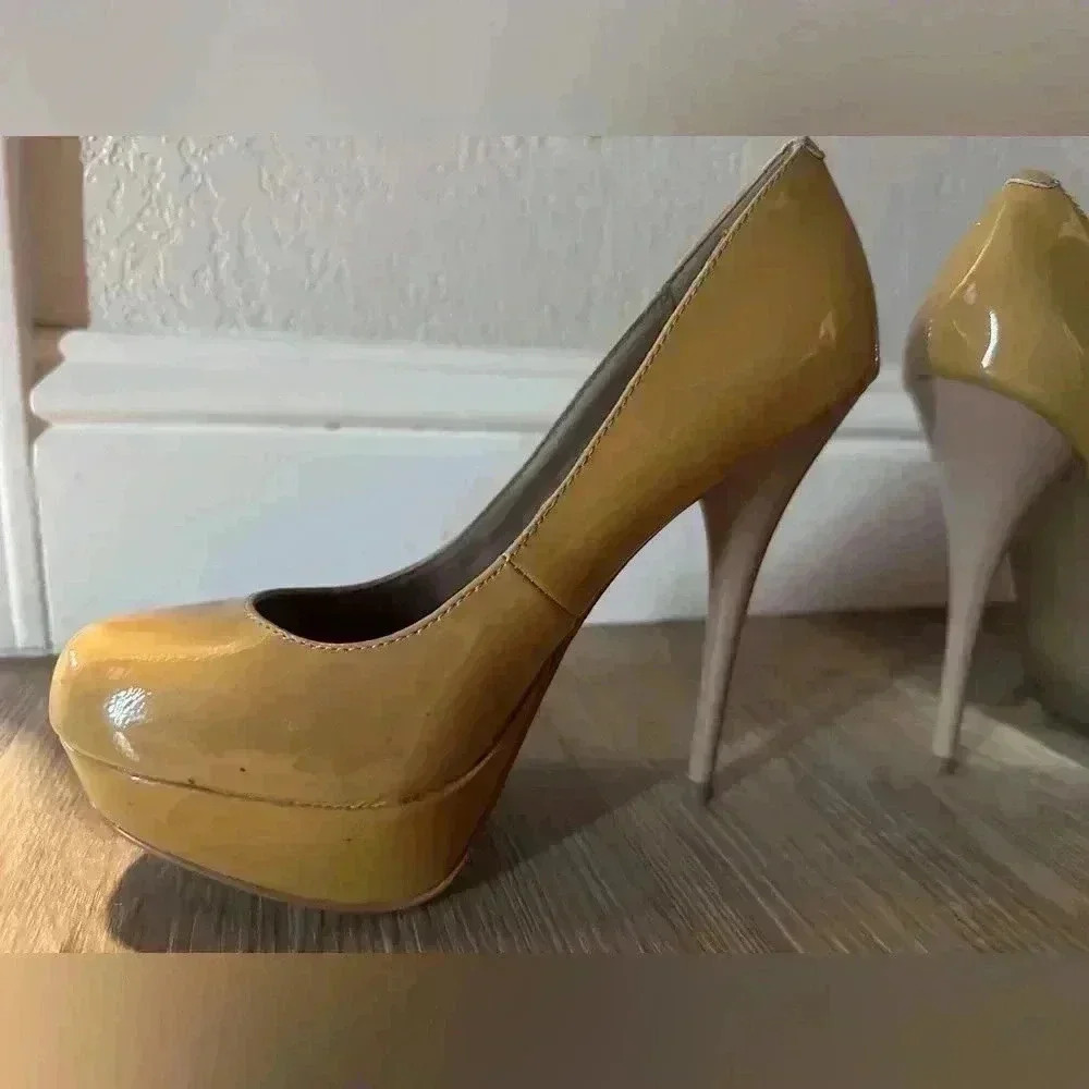 Steve Madden Caryssa Yellow Patent Leather Heels Platform Stiletto Size 7.5 Fun!